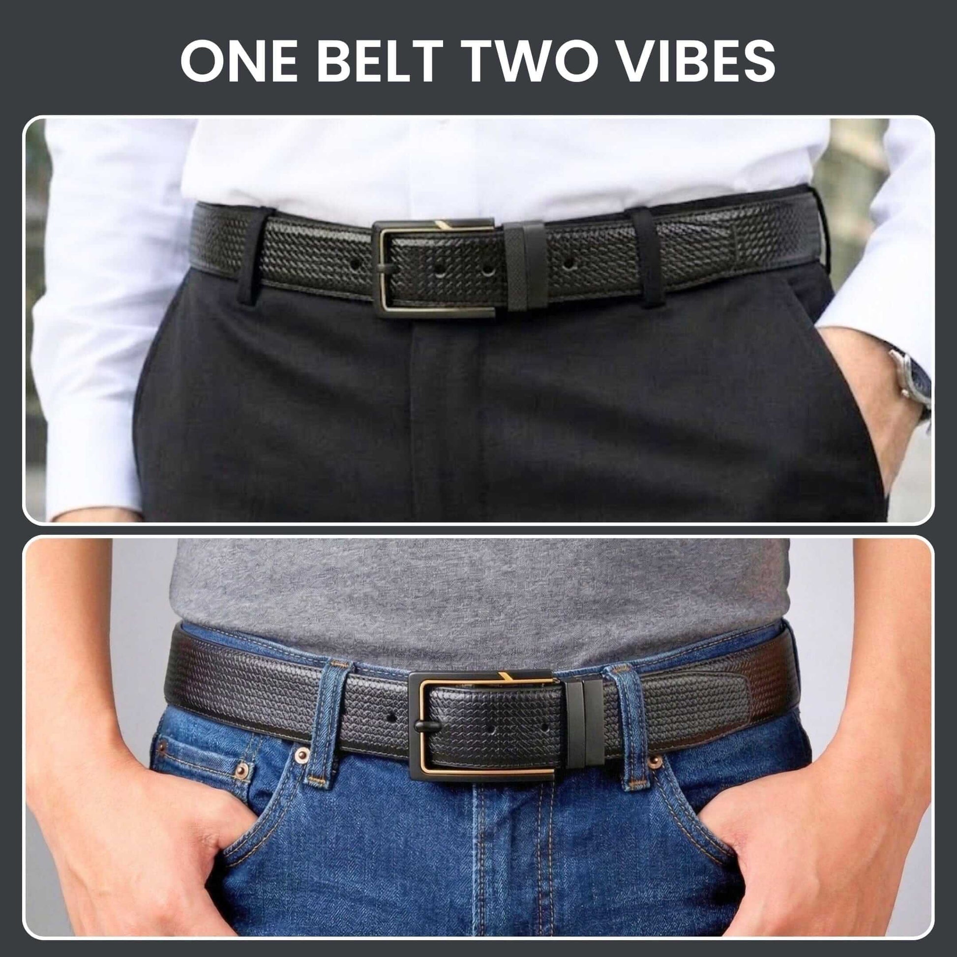 Mens Genuine Leather Belt | 2 in 1 Reversible (Black & Brown) (1 Pc.) - ORVEXO - THE MEN THING