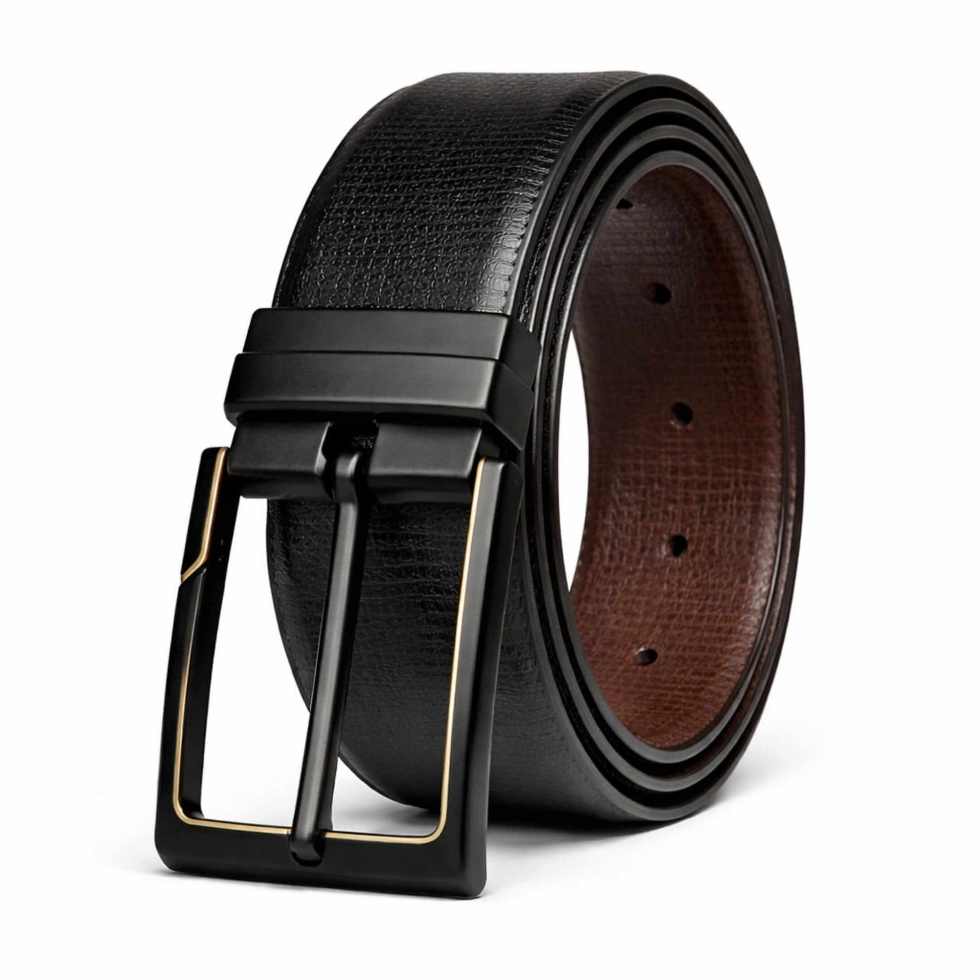 Mens 100% Genuine Leather Belt - ORVION Fine Grain Finish (Black & Brown Reversible) — Leather Belts for Men | THE MEN THING