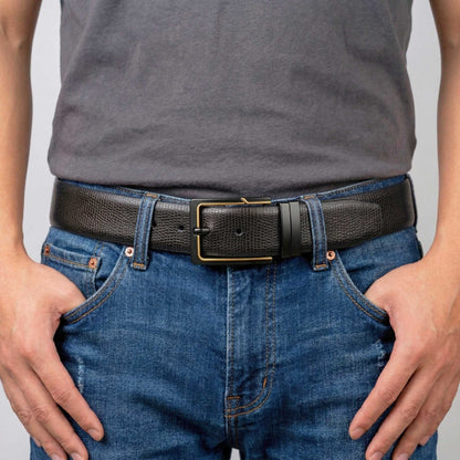 Mens 100% Genuine Leather Belt - ORVION Fine Grain Finish (Black & Brown Reversible) — Leather Belts for Men | THE MEN THING