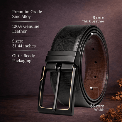 Mens 100% Genuine Leather Belt - ORVION Fine Grain Finish (Black & Brown Reversible) — Leather Belts for Men | THE MEN THING