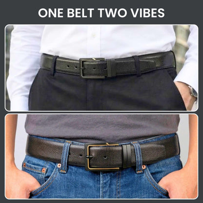 Mens 100% Genuine Leather Belt - ORVION Fine Grain Finish (Black & Brown Reversible) — Leather Belts for Men | THE MEN THING