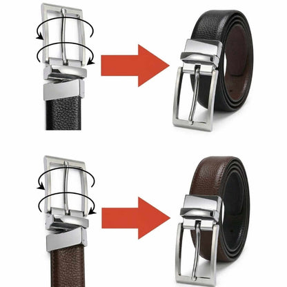 Mens 100% Genuine Leather Belt - PEBBLE GRAIN Chrome Pin Classic (Black & Brown Reversible) — Leather Belts for Men | THE MEN THING