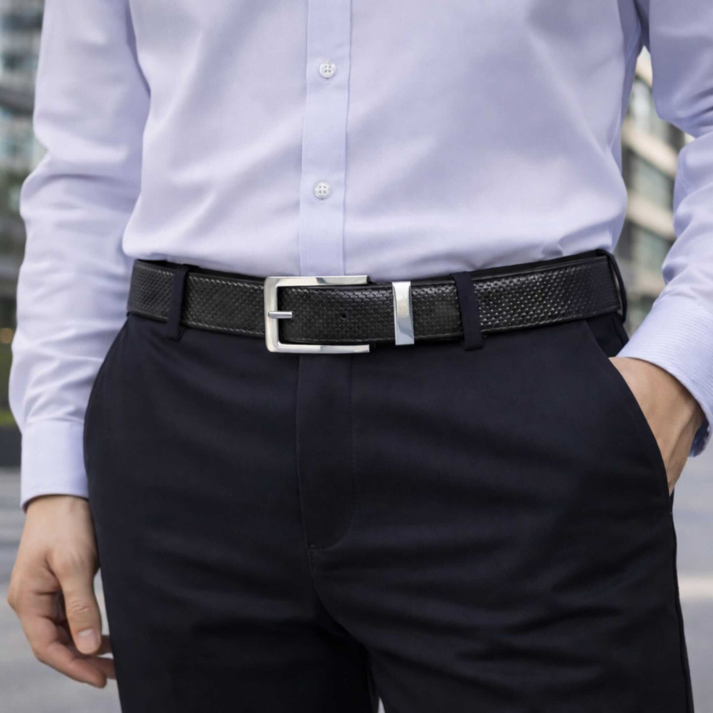 Mens 100% Genuine Leather Belt - PEBBLE GRAIN Chrome Pin Classic (Black & Brown Reversible) — Leather Belts for Men | THE MEN THING