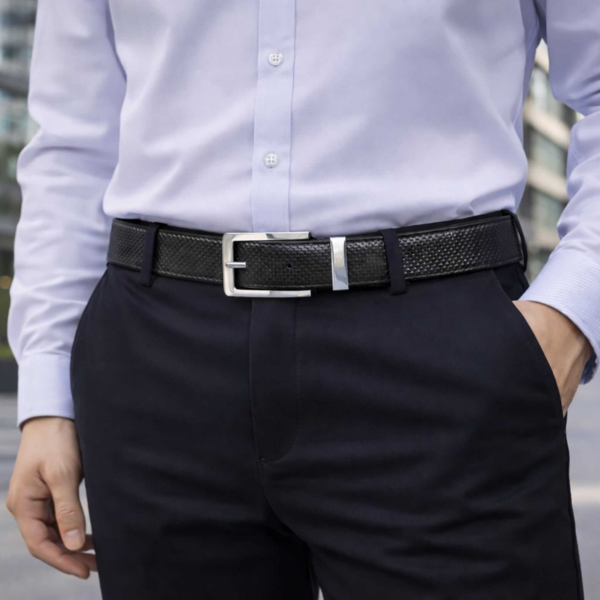 Mens 100% Genuine Leather Belt - PEBBLE GRAIN Chrome Pin Classic (Black & Brown Reversible) — Leather Belts for Men | THE MEN THING