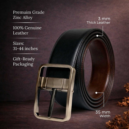 Mens 100% Genuine Leather Belt - PRIMEDUAL Smooth Classic (Black & Brown Reversible) — Leather Belts for Men | THE MEN THING