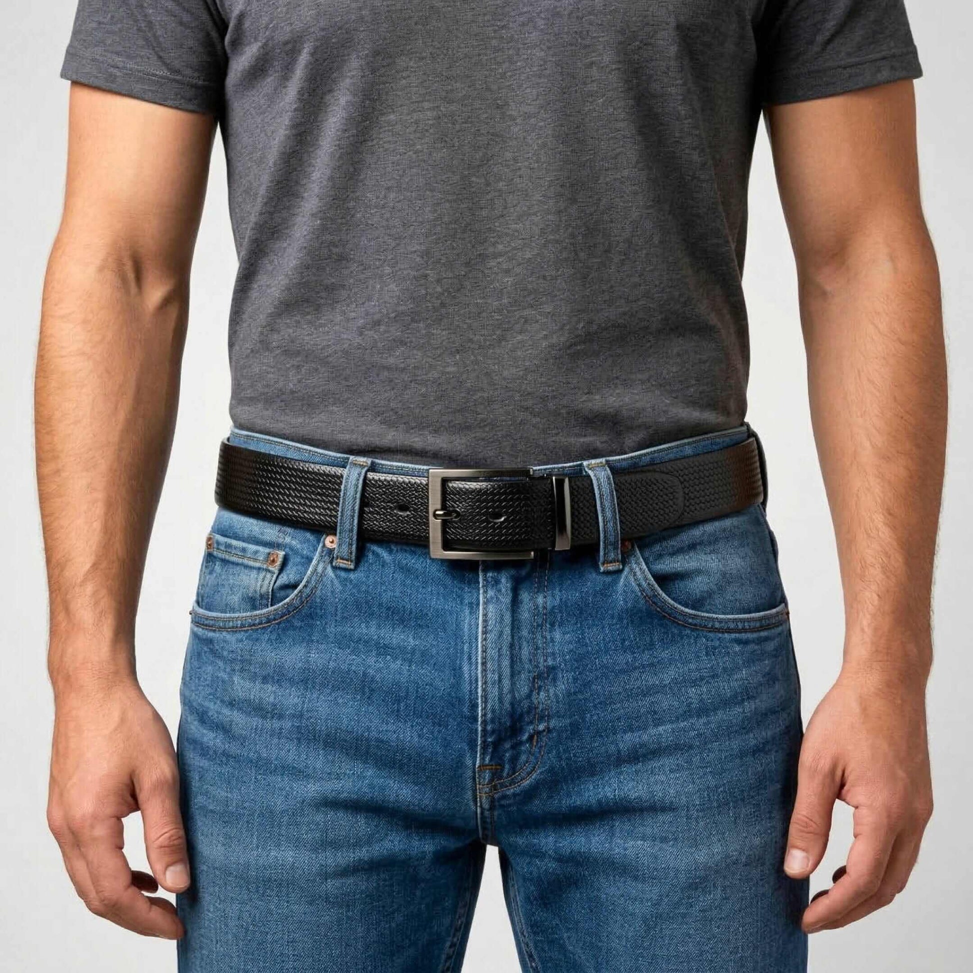 Mens 100% Genuine Leather Belt - RAVENFORCE Lizard Emboss (Black & Brown Reversible) — Leather Belts for Men | THE MEN THING