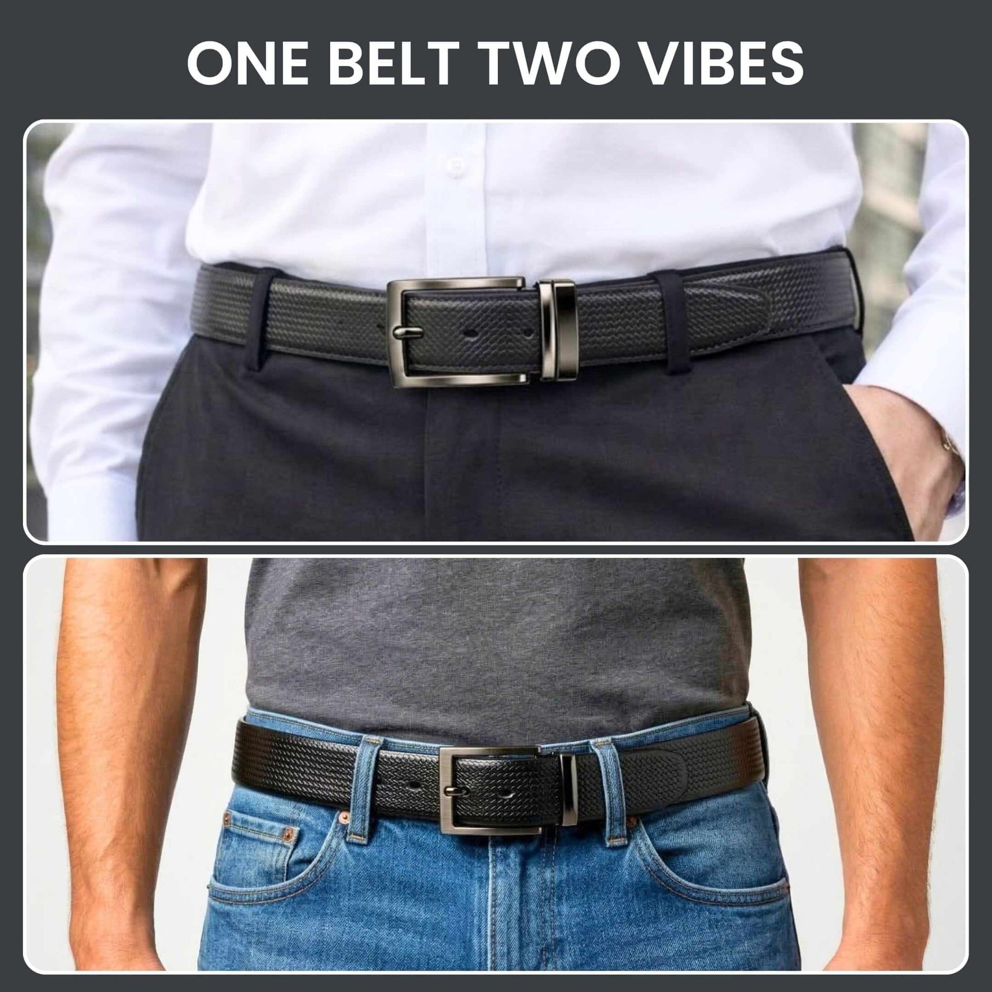 Mens 100% Genuine Leather Belt - RAVENFORCE Lizard Emboss (Black & Brown Reversible) — Leather Belts for Men | THE MEN THING