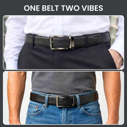Mens 100% Genuine Leather Belt - RAVENFORCE Lizard Emboss (Black & Brown Reversible) — Leather Belts for Men | THE MEN THING