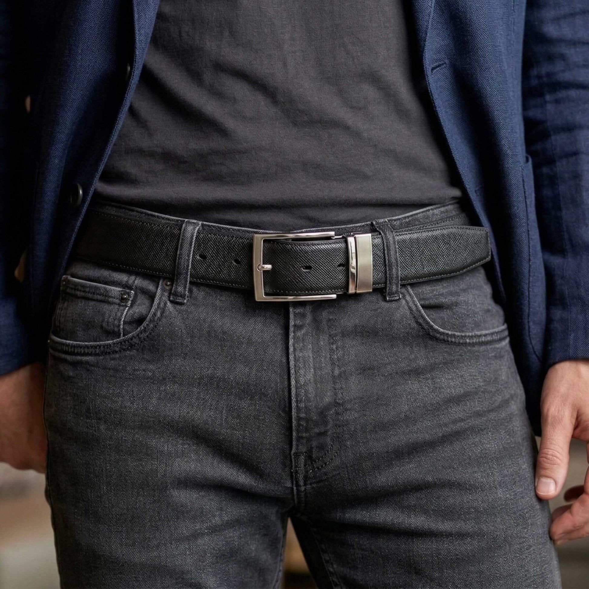 Mens 100% Genuine Leather Belt - REVOLT EDGE Smooth Tan Core (Black & Brown Reversible) — Leather Belts for Men | THE MEN THING