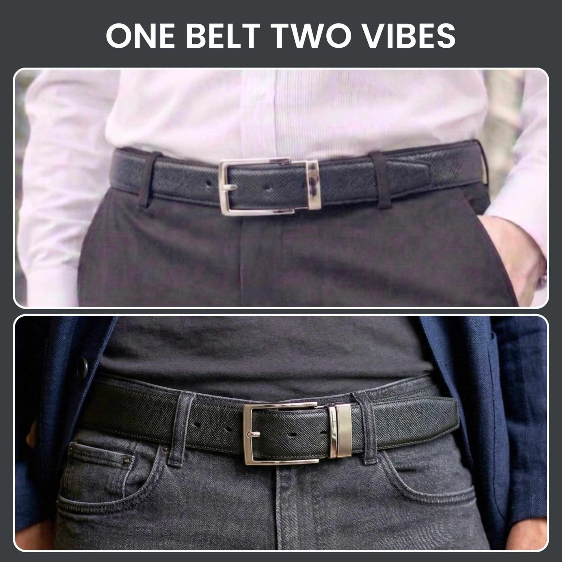 Mens 100% Genuine Leather Belt - REVOLT EDGE Smooth Tan Core (Black & Brown Reversible) — Leather Belts for Men | THE MEN THING
