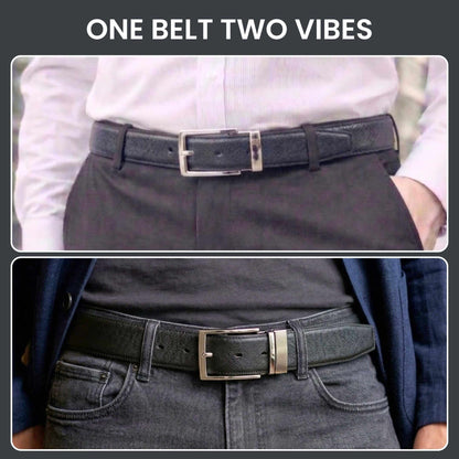 Mens 100% Genuine Leather Belt - REVOLT EDGE Smooth Tan Core (Black & Brown Reversible) — Leather Belts for Men | THE MEN THING
