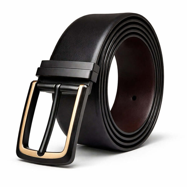 Mens 100% Genuine Leather Belt - SLEEKEDGE Smooth Sleek (Black & Brown Reversible)