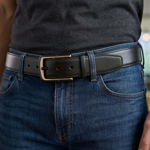 Mens 100% Genuine Leather Belt - SLEEKEDGE Smooth Sleek (Black & Brown Reversible)