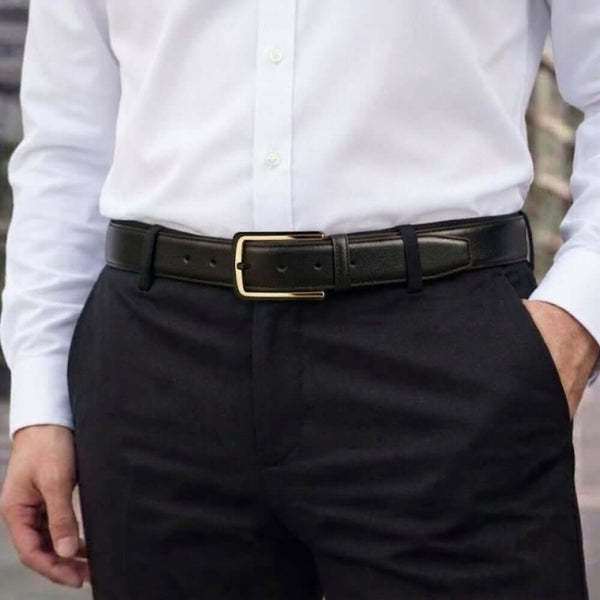 Mens 100% Genuine Leather Belt - SLEEKEDGE Smooth Sleek (Black & Brown Reversible)