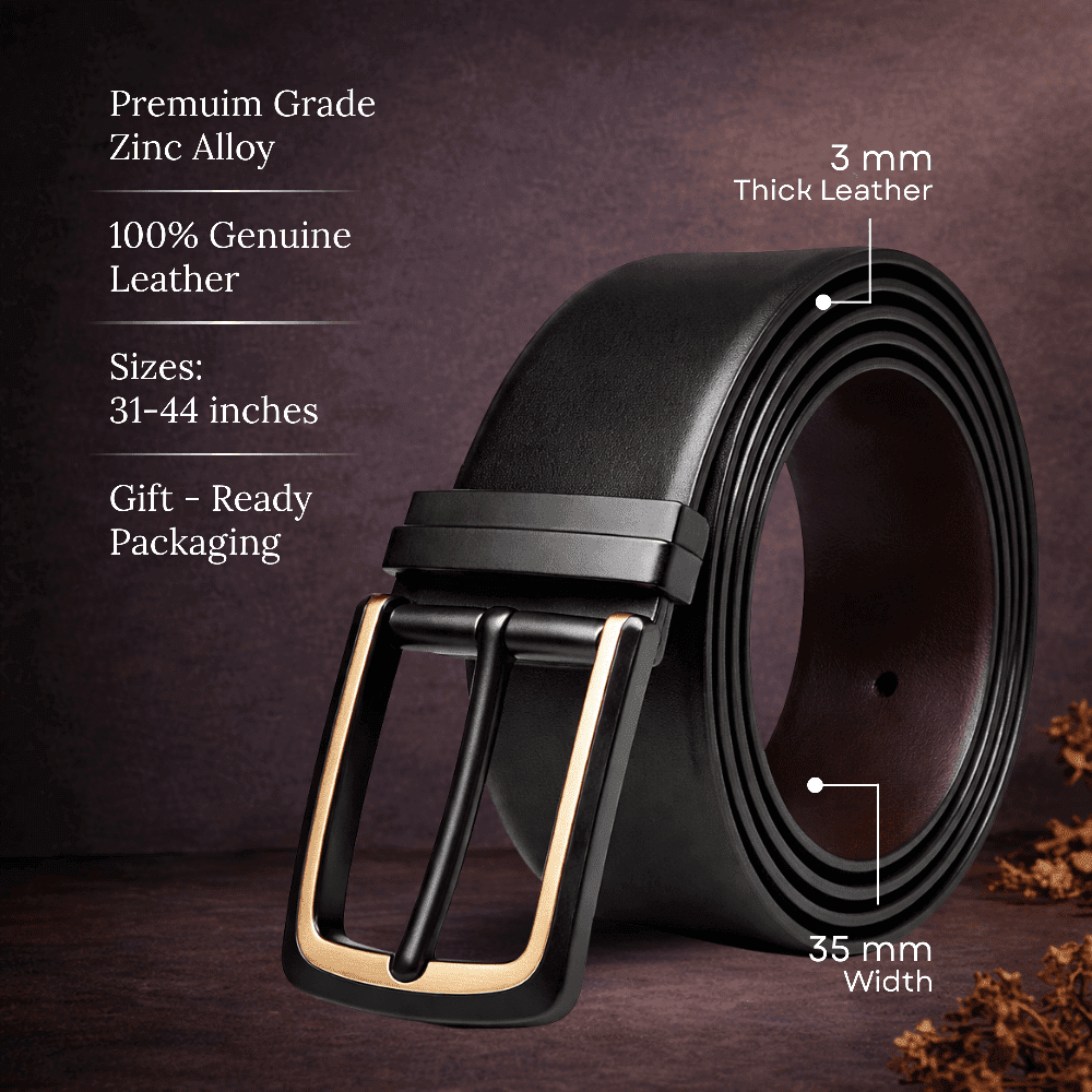 Mens Genuine Leather Belt | 2 in 1 Reversible (Black & Brown) (1 Pc.) - SLEEKEDGE - THE MEN THING