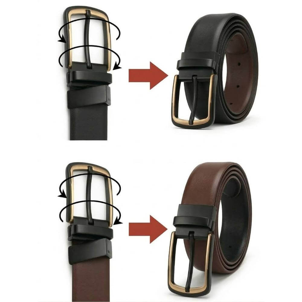 Mens Genuine Leather Belt | 2 in 1 Reversible (Black & Brown) (1 Pc.) - SLEEKEDGE - THE MEN THING