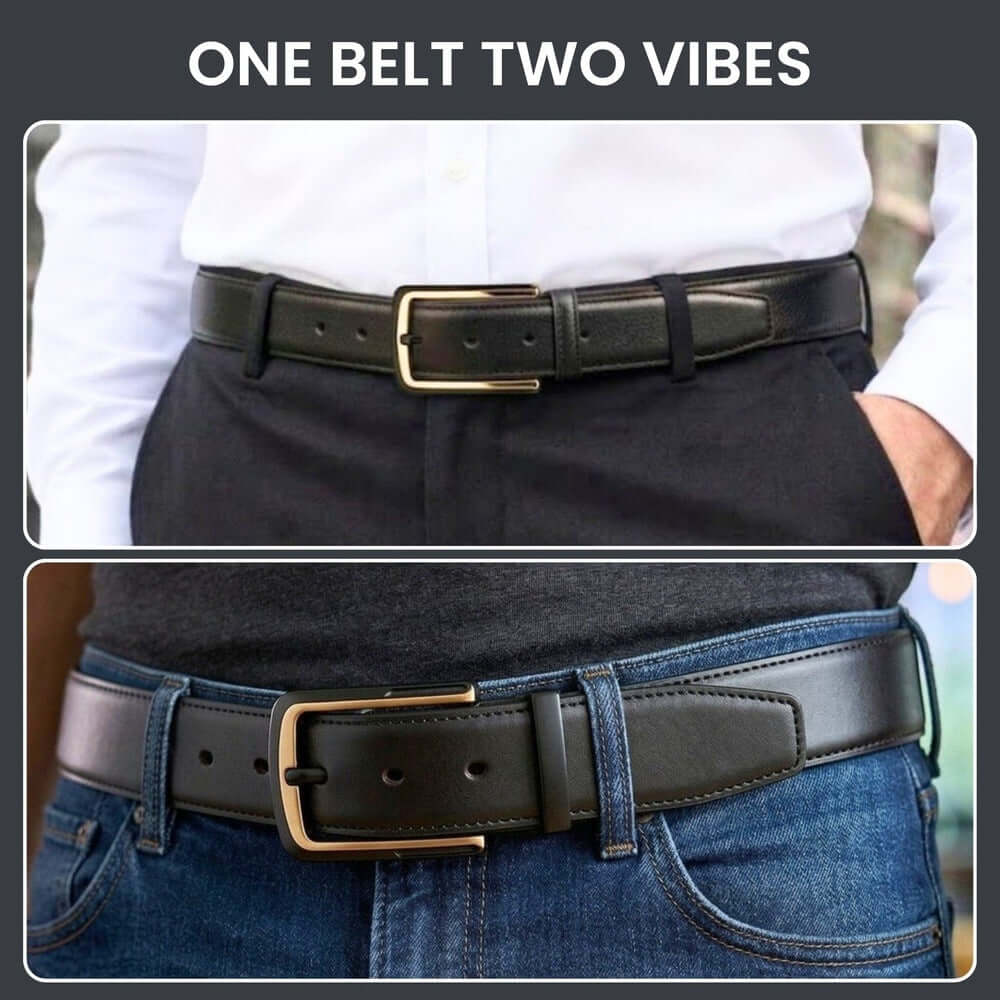 Mens Genuine Leather Belt | 2 in 1 Reversible (Black & Brown) (1 Pc.) - SLEEKEDGE - THE MEN THING