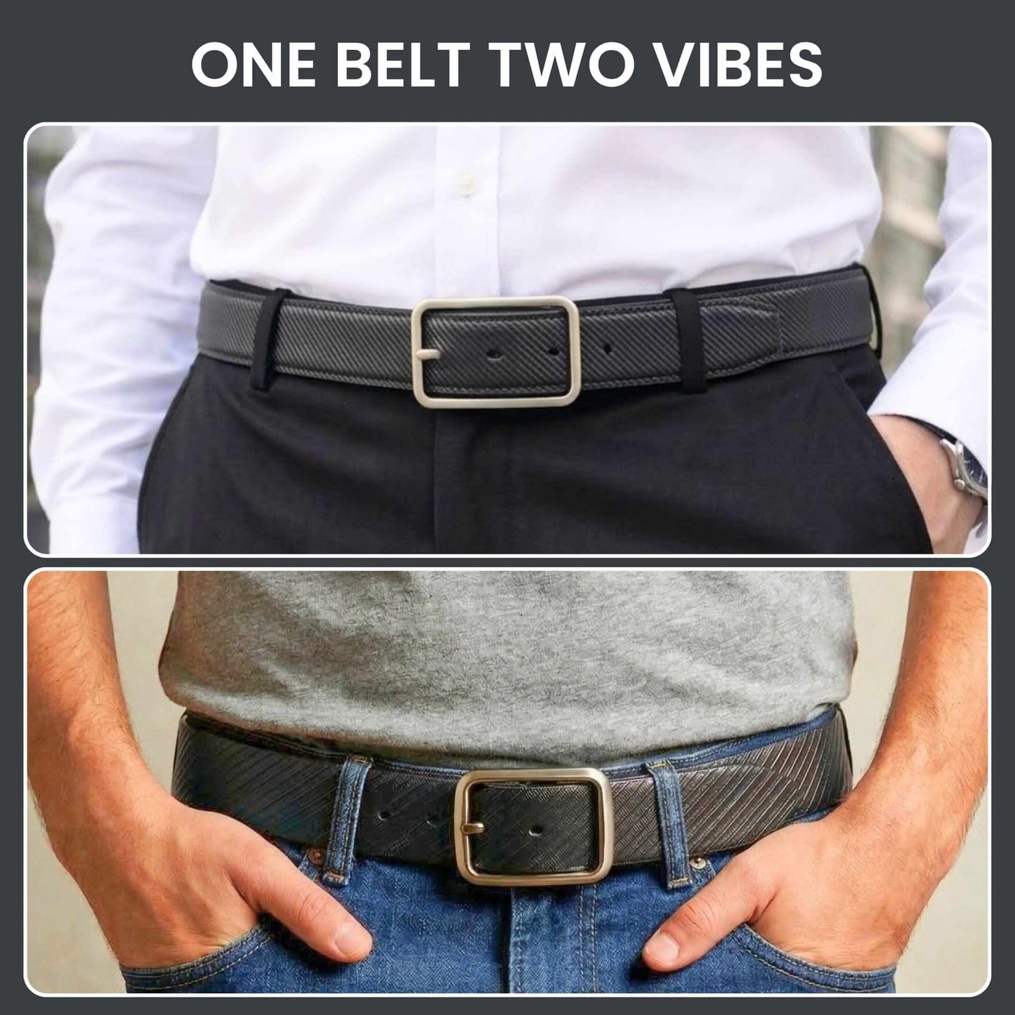 Mens 100% Genuine Leather Belt - STRATA NOIR Diagonal Rib Emboss (Black & Brown Reversible) — Leather Belts for Men | THE MEN THING