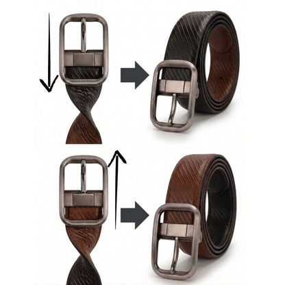 Mens 100% Genuine Leather Belt - STRATA NOIR Diagonal Rib Emboss (Black & Brown Reversible) — Leather Belts for Men | THE MEN THING