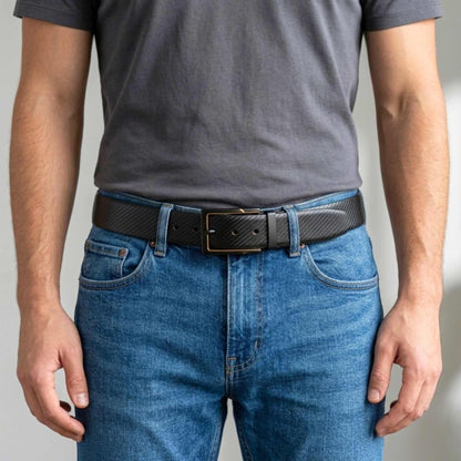 Mens 100% Genuine Leather Belt - STRAVON Ribbed Line Detail (Black & Brown Reversible) — Leather Belts for Men | THE MEN THING
