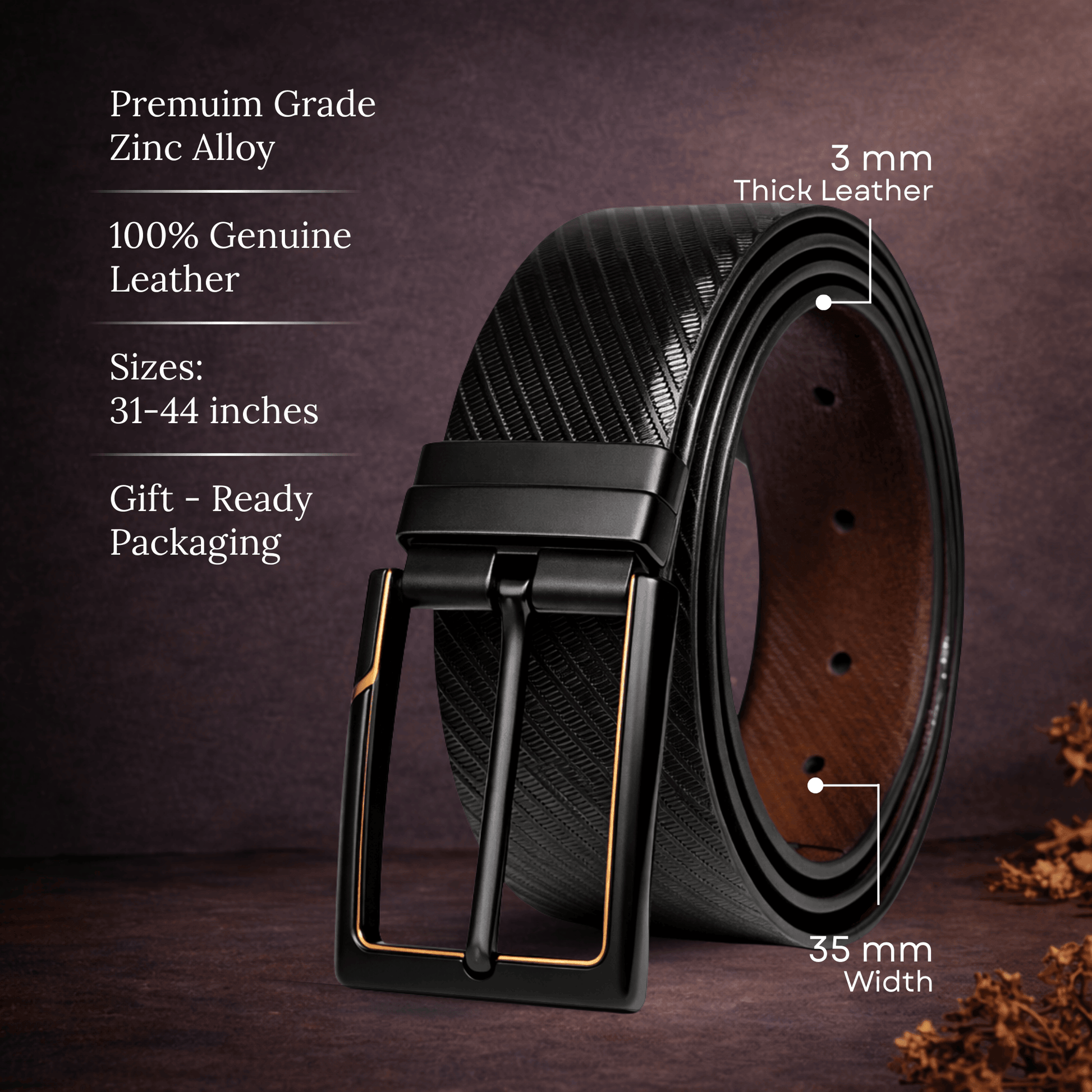 Mens 100% Genuine Leather Belt - STRAVON Ribbed Line Detail (Black & Brown Reversible) — Leather Belts for Men | THE MEN THING