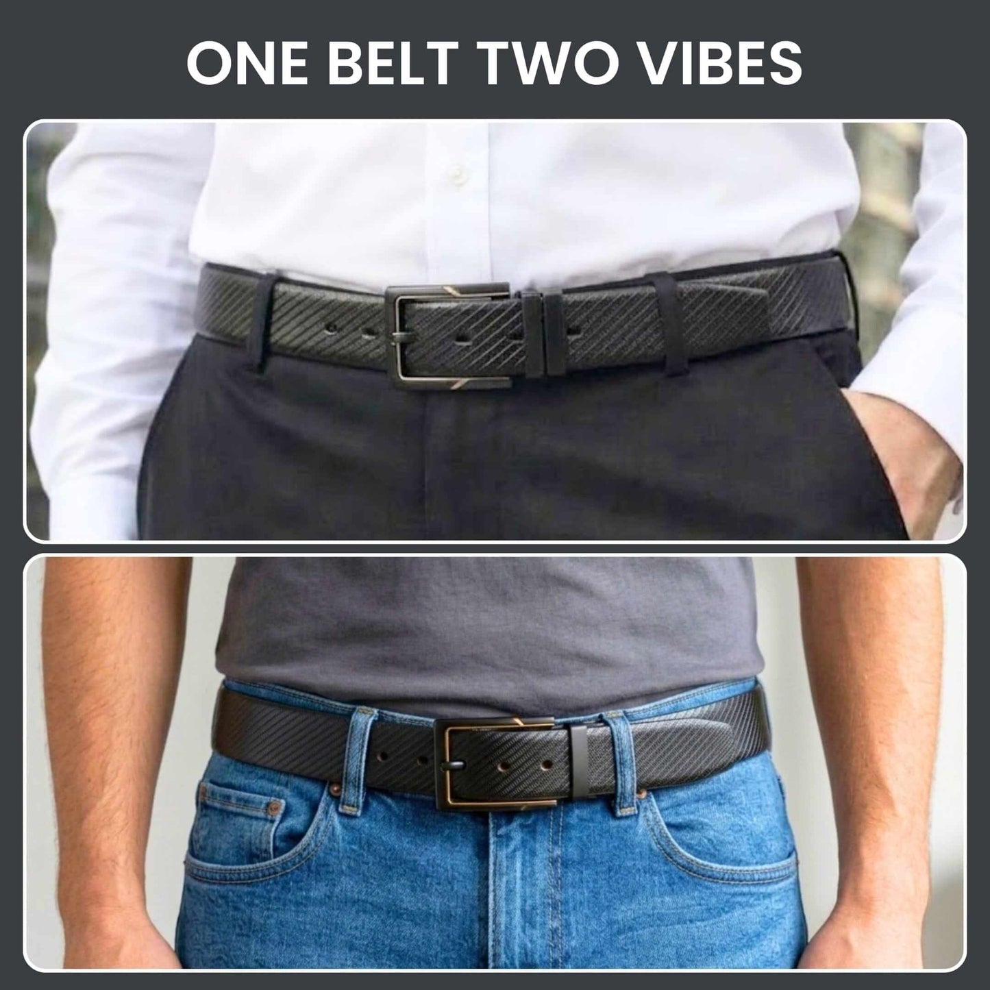 Mens 100% Genuine Leather Belt - STRAVON Ribbed Line Detail (Black & Brown Reversible) — Leather Belts for Men | THE MEN THING