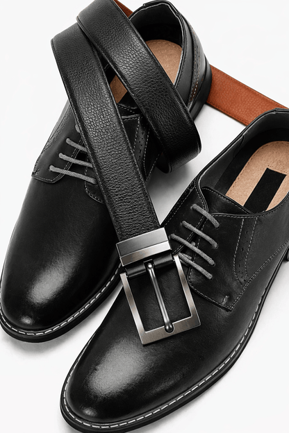 Mens 100% Genuine Leather Belt - STRIAX Fine Texture (Black & Brown Reversible) — Leather Belts for Men | THE MEN THING