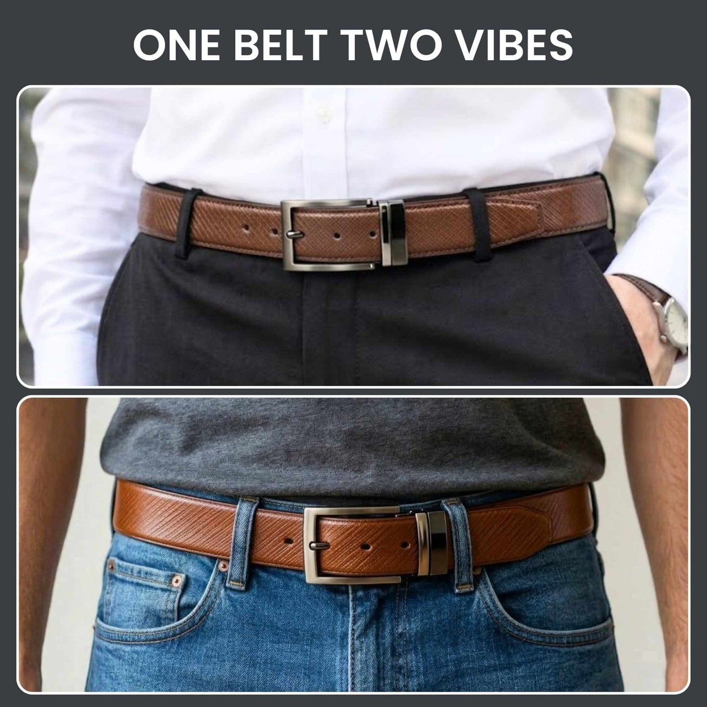 Mens 100% Genuine Leather Belt - STRIAX Fine Texture (Black & Brown Reversible) — Leather Belts for Men | THE MEN THING