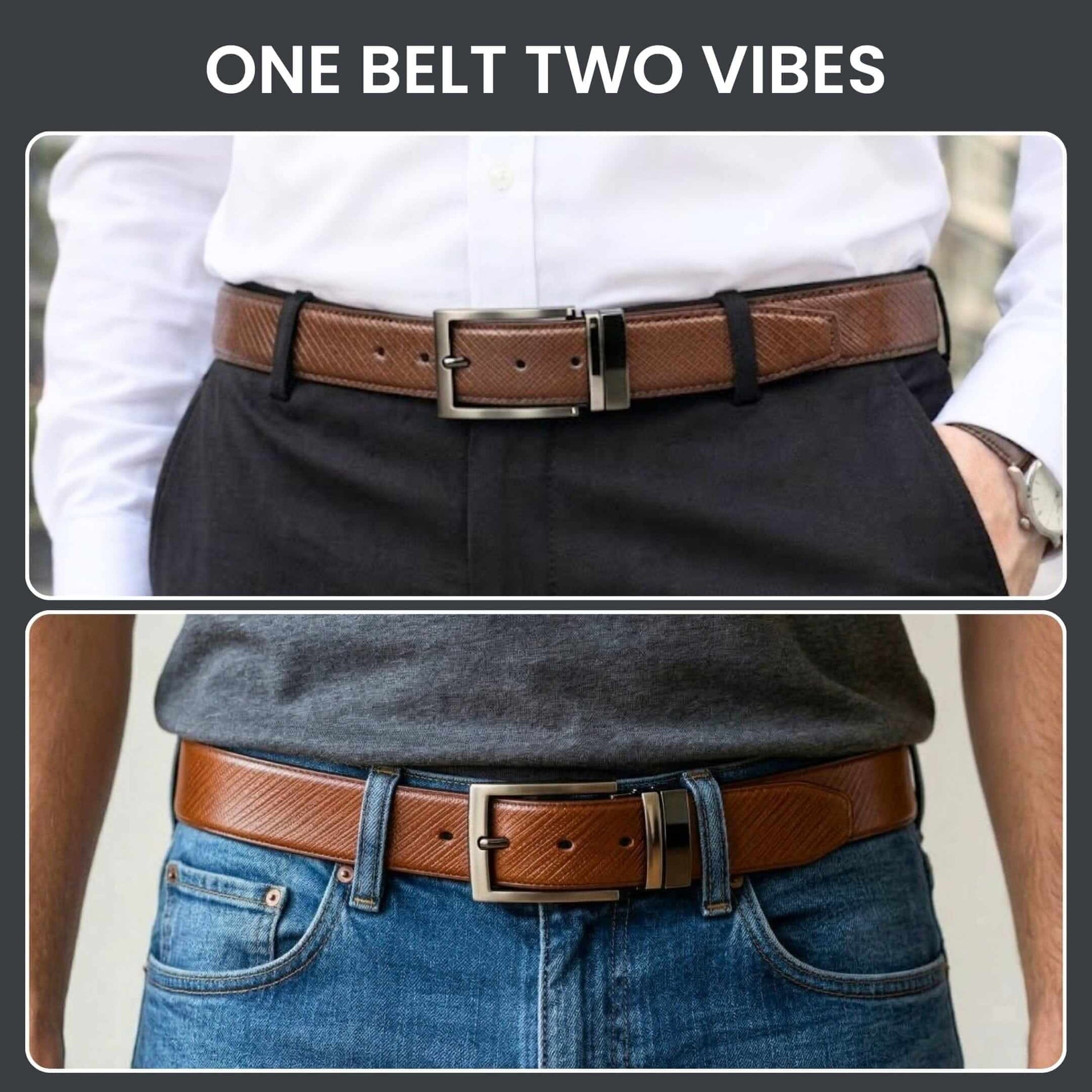 Mens 100% Genuine Leather Belt - STRIAX Fine Texture (Black & Brown Reversible) — Leather Belts for Men | THE MEN THING