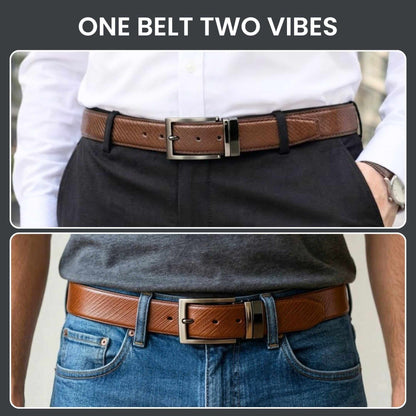 Mens 100% Genuine Leather Belt - STRIAX Fine Texture (Black & Brown Reversible) — Leather Belts for Men | THE MEN THING