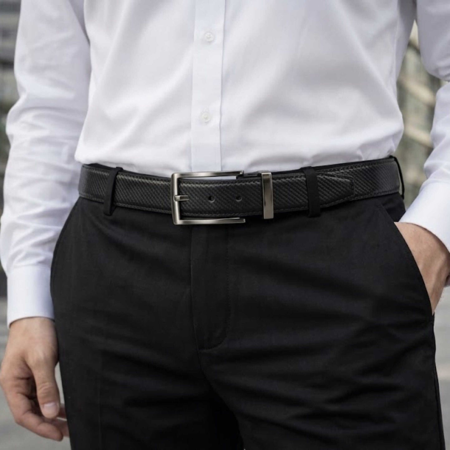 Mens 100% Genuine Leather Belt - STRYX Diagonal Rib Emboss (Black & Brown Reversible) — Leather Belts for Men | THE MEN THING