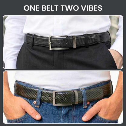 Mens 100% Genuine Leather Belt - STRYX Diagonal Rib Emboss (Black & Brown Reversible) — Leather Belts for Men | THE MEN THING