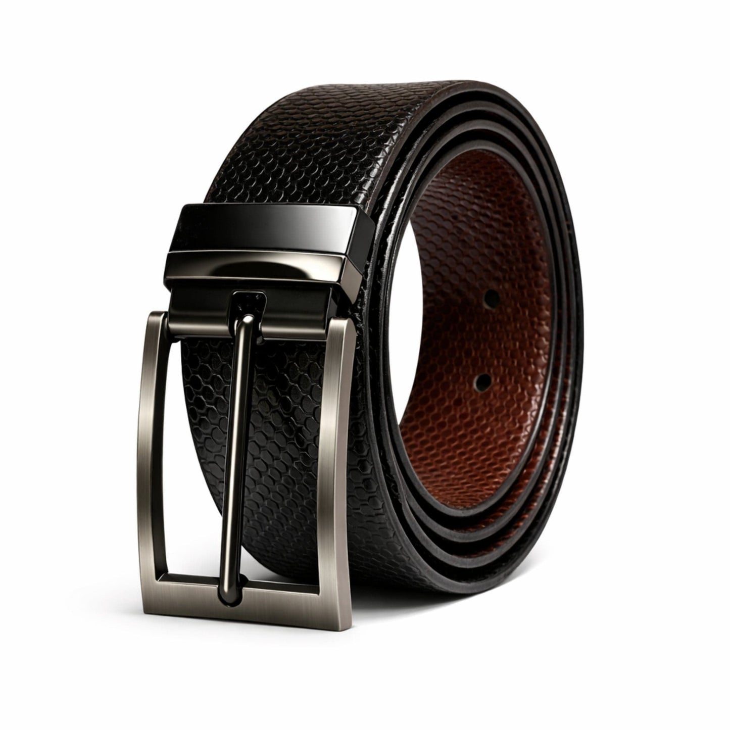 Mens 100% Genuine Leather Belt - STYLON Fine Grain Finish (Black & Brown Reversible) — Leather Belts for Men | THE MEN THING