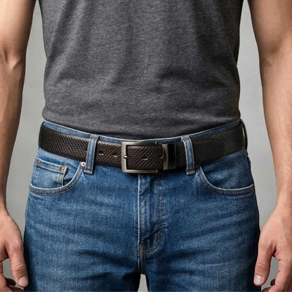 Mens 100% Genuine Leather Belt - STYLON Fine Grain Finish (Black & Brown Reversible) — Leather Belts for Men | THE MEN THING