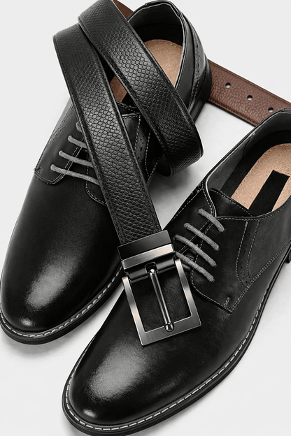 Mens 100% Genuine Leather Belt - STYLON Fine Grain Finish (Black & Brown Reversible) — Leather Belts for Men | THE MEN THING