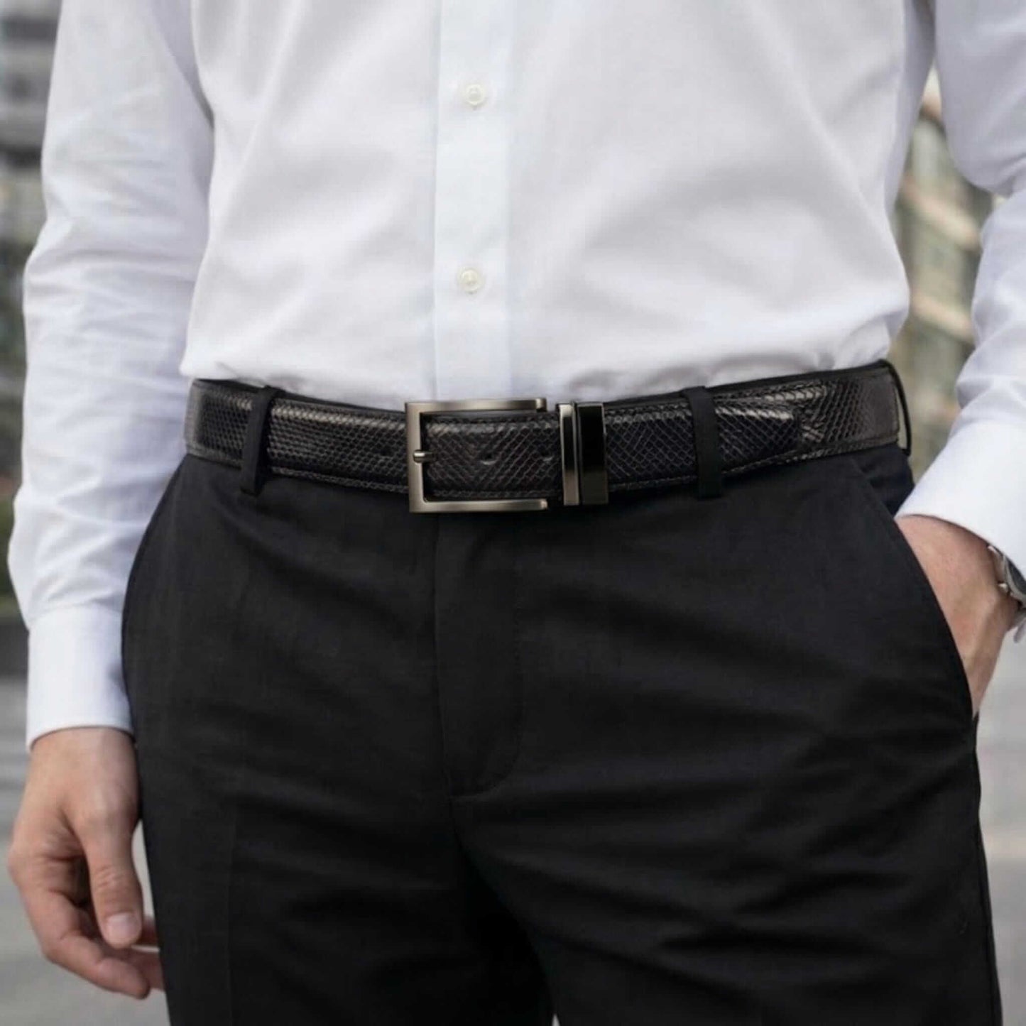 Mens 100% Genuine Leather Belt - STYLON Fine Grain Finish (Black & Brown Reversible) — Leather Belts for Men | THE MEN THING