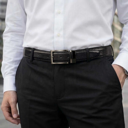Mens 100% Genuine Leather Belt - STYLON Fine Grain Finish (Black & Brown Reversible) — Leather Belts for Men | THE MEN THING