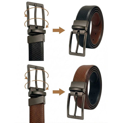 Mens 100% Genuine Leather Belt - STYLON Fine Grain Finish (Black & Brown Reversible) — Leather Belts for Men | THE MEN THING