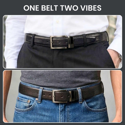 Mens 100% Genuine Leather Belt - STYLON Fine Grain Finish (Black & Brown Reversible) — Leather Belts for Men | THE MEN THING