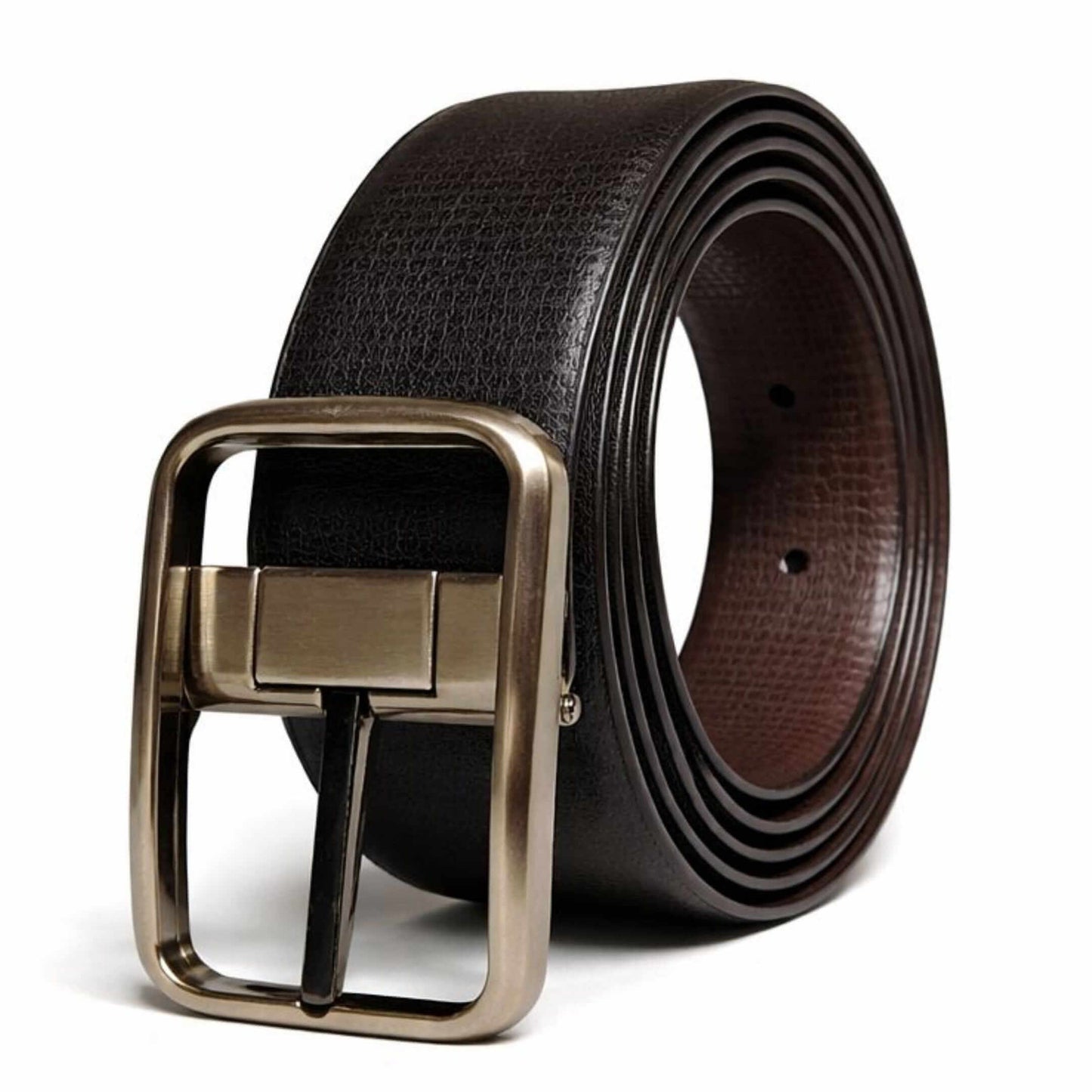 Mens 100% Genuine Leather Belt - TANERO Lizard Emboss (Black & Brown Reversible) — Leather Belts for Men | THE MEN THING