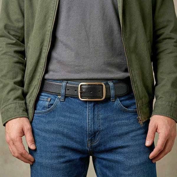Mens 100% Genuine Leather Belt - TANERO Lizard Emboss (Black & Brown Reversible)