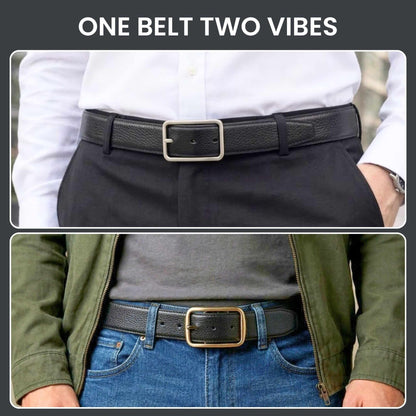 Mens 100% Genuine Leather Belt - TANERO Lizard Emboss (Black & Brown Reversible) — Leather Belts for Men | THE MEN THING