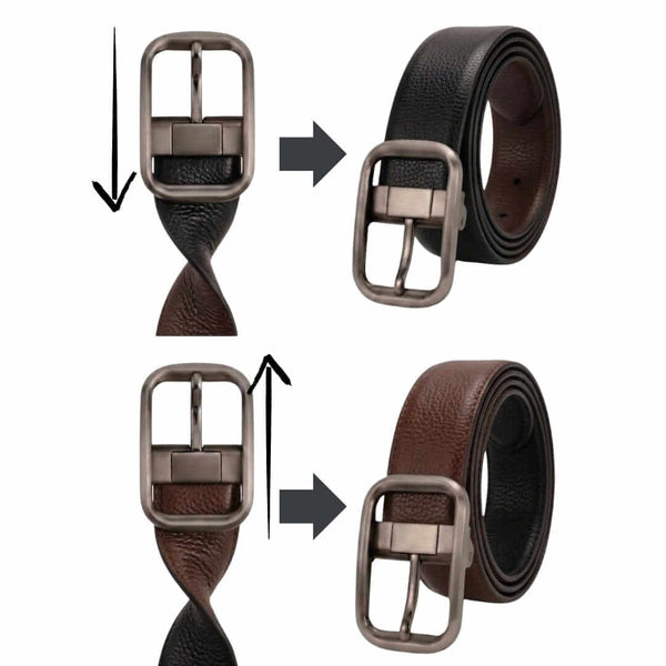 Mens 100% Genuine Leather Belt - TANERO Lizard Emboss (Black & Brown Reversible)