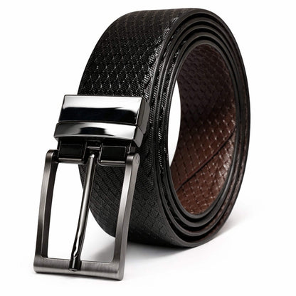 Mens 100% Genuine Leather Belt - TEXAURA Diamond Check Emboss (Black & Brown Reversible) — Leather Belts for Men | THE MEN THING