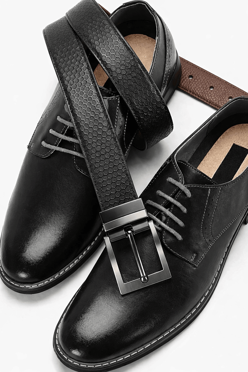 Mens 100% Genuine Leather Belt - TEXAURA Diamond Check Emboss (Black & Brown Reversible) — Leather Belts for Men | THE MEN THING