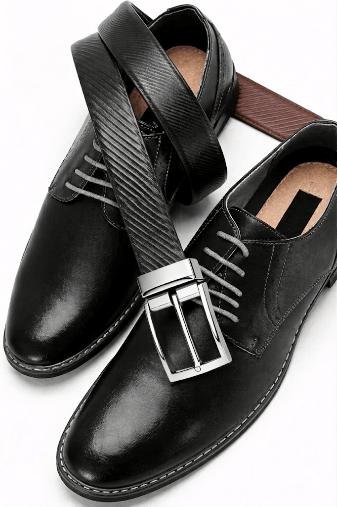 Mens 100% Genuine Leather Belt - TEXLOR Diagonal Pinstripe (Black & Brown Reversible) — Leather Belts for Men | THE MEN THING