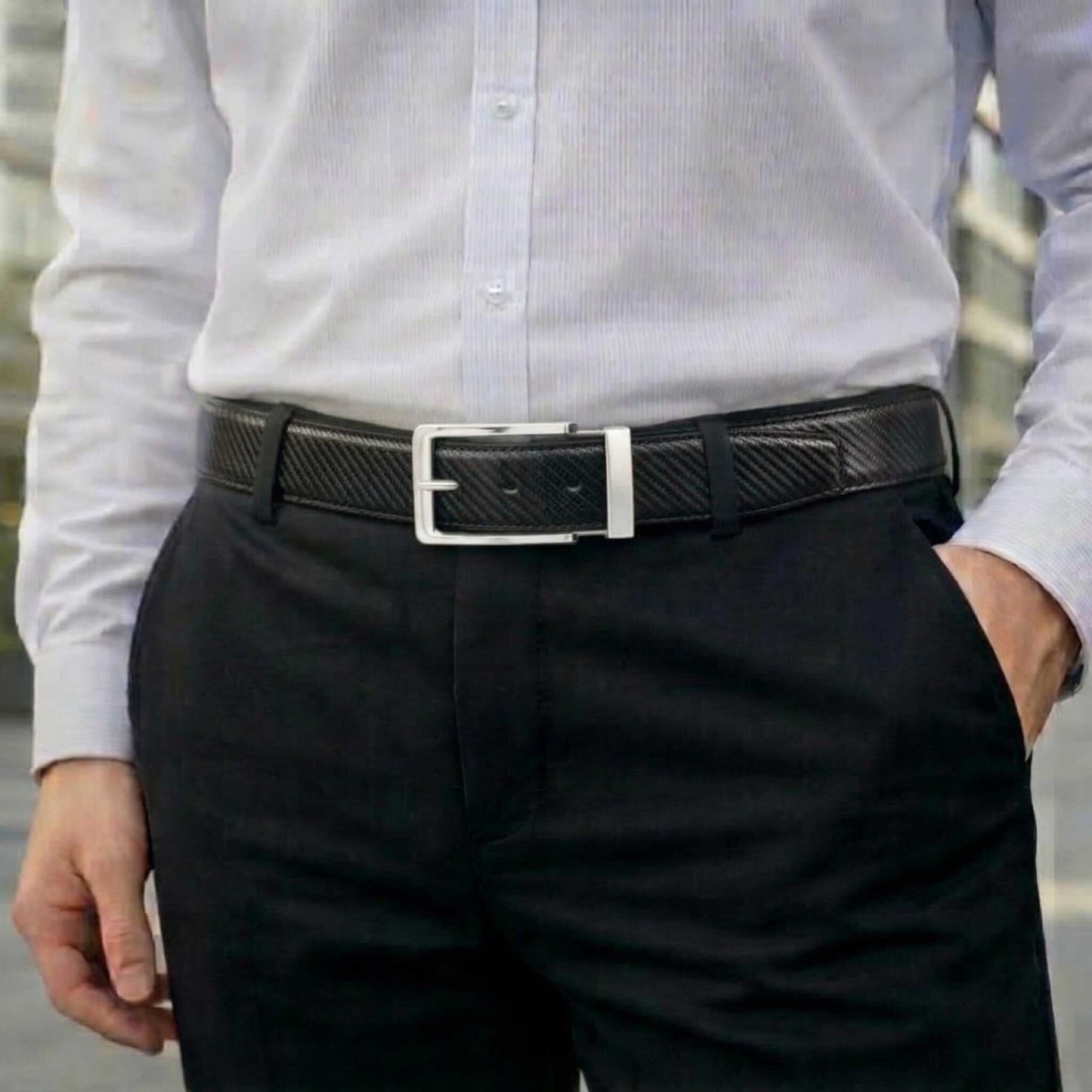 Mens 100% Genuine Leather Belt - TEXLOR Diagonal Pinstripe (Black & Brown Reversible) — Leather Belts for Men | THE MEN THING