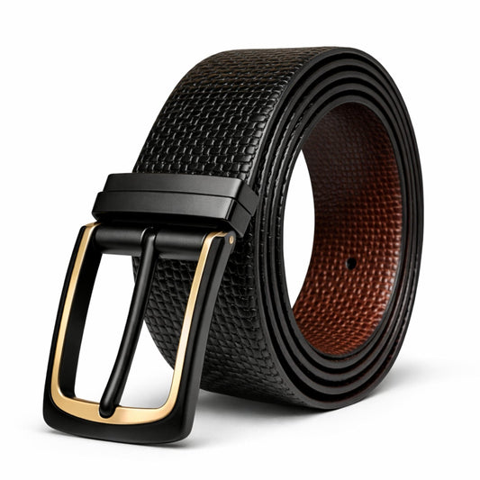 Mens Genuine Leather Belt | 2 in 1 Reversible (Black & Brown) (1 Pc.) - TEXTURON - THE MEN THING