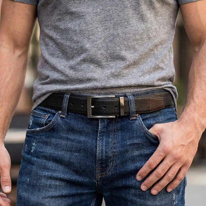 Mens 100% Genuine Leather Belt - TORVEX Basket Weave Emboss (Black & Brown Reversible) — Leather Belts for Men | THE MEN THING