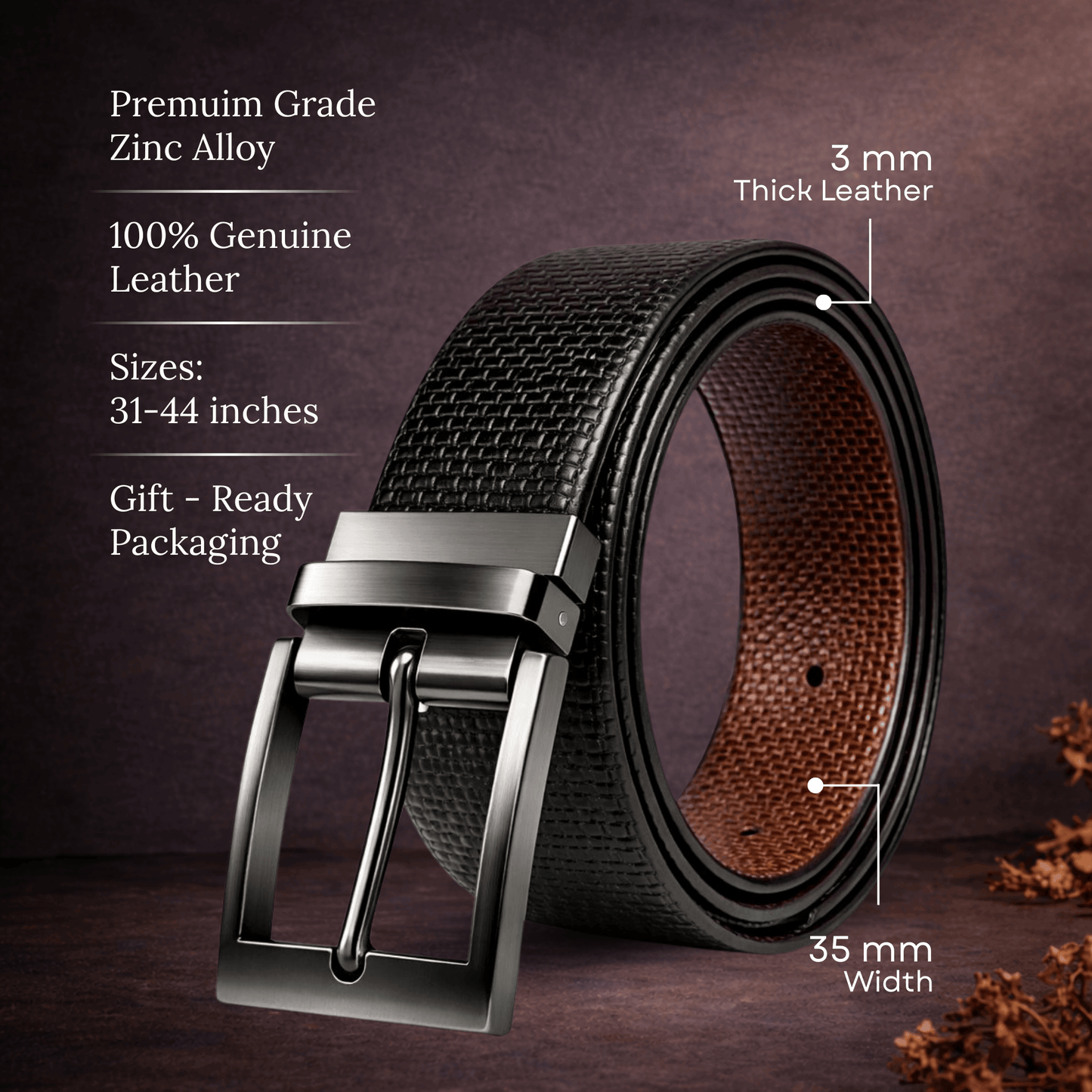 Mens 100% Genuine Leather Belt - TORVEX Basket Weave Emboss (Black & Brown Reversible) — Leather Belts for Men | THE MEN THING